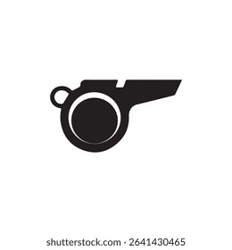 Minimalist silhouette vector of a whistle icon perfect for sports referee coach alerts and game design isolated on a clean white background.