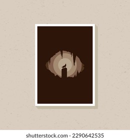 Minimalist silhouette of wolf roaring art background for wall decoration. Vector illustration design
