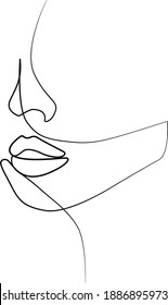 Minimalist silhouette of woman face black and white. One line drawing.