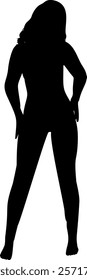 Minimalist silhouette of a woman wearing pajamas, portraying a sense of comfort and relaxation. Ideal for lifestyle designs. Simple posing female silhouette.