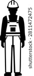 Minimalist silhouette of a worker in uniform overalls, negative space logo design