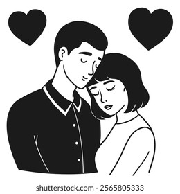 Minimalist silhouette of young couple showing affection