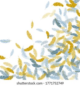 Minimalist silver gold feathers vector background. Quill plumelet silhouettes illustration. Wildlife nature isolated plumage. Detailed majestic feather on white design.