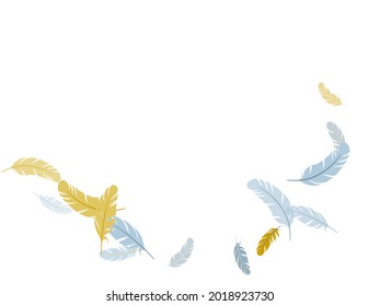 Minimalist silver gold feathers vector background. Smooth plumelet tribal ornate graphics. Falling feather elements soft vector design. Plumage bohemian fashion shower decor.