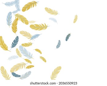Minimalist silver gold feathers vector background. Plumage fluff dreams symbols. Lightweigt plumelet windy floating pattern. Flying feather elements airy vector design.