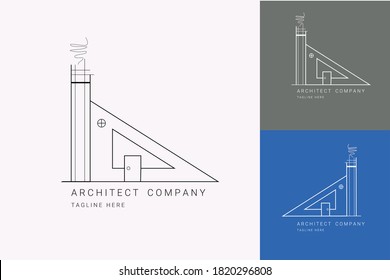 Minimalist simple architecture logo vector with background. Minimal clean logo line for architect and construction firm. Clean and simple vector design for architect.  