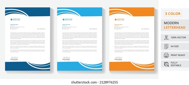 minimalist simple attractive letterhead template with 3 color. orange, red, blue editable letterhead, letter head design