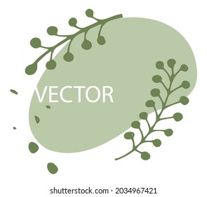 Minimalist simple card or banner design with tender leaves and twigs, copyspace for text. Natural ornaments and botany motives. Springtime and summertime season. Vector in flat style illustration