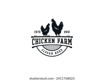 Minimalist and Simple Chicken Farm Logo. For business template illustration. Chicken mascot logo vector, Illustration of chicken.