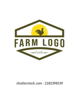 Minimalist and Simple Chicken Farm Logo.chicken farm logo vector illustration design, rooster on fence vintage logo design