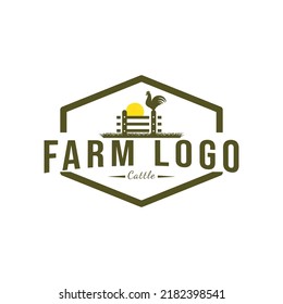 Minimalist and Simple Chicken Farm Logo.chicken farm logo vector illustration design, rooster on fence vintage logo design