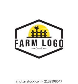 Minimalist and Simple Chicken Farm Logo.chicken farm logo vector illustration design, rooster on fence vintage logo design