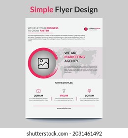 Minimalist And Simple Creative Flyer Template Design, A4 Size Multipurpose Pink And White Single Page Flyer. 