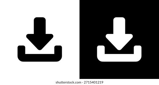 Icono de símbolo de Botón de flecha de Descarga simple minimalista en blanco y negro