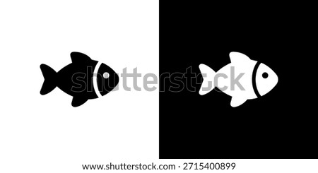 Minimalist Simple Fish Shape Design Icon in Black and White Colors