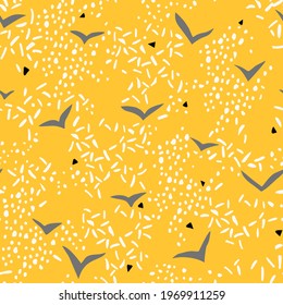 Minimalist simple geometric background. Cut out paper design. Chevron pattern. Birds on the sky.