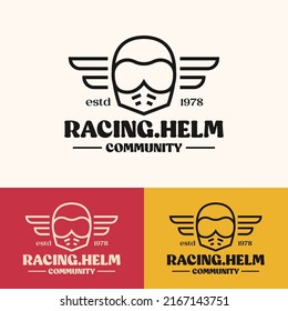 minimalist simple helmet retro logo concept