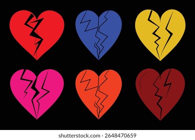 A minimalist, simple illustration of a broken heart on a stark black background. This design evokes themes of sadness, loss, or the end of a relationship with clean lines and a bold aesthetic.