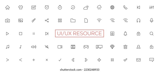 Minimalist and simple looking ui icons set for dark, light mode. Outline isolated user interface elements for night, day themes