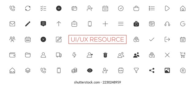 Minimalist and simple looking ui icons set for dark, light mode. Outline isolated user interface elements for night, day themes