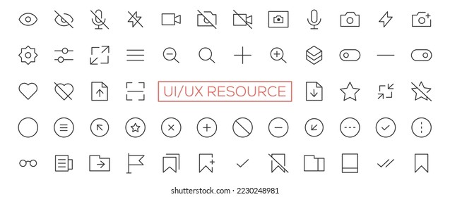 Minimalist and simple looking ui icons set for dark, light mode. Outline isolated user interface elements for night, day themes