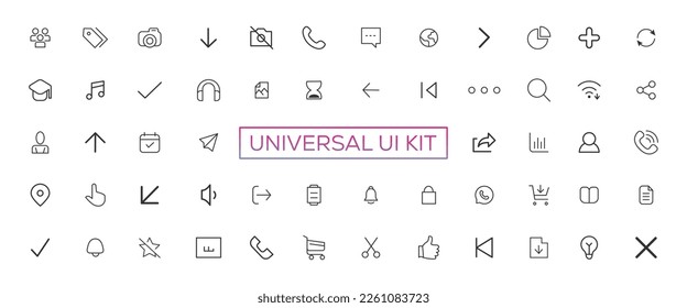 Iconos de ui minimalistas y de apariencia simple para el modo oscuro y claro. Esbozar elementos de interfaz de usuario aislados para temas nocturnos y de día