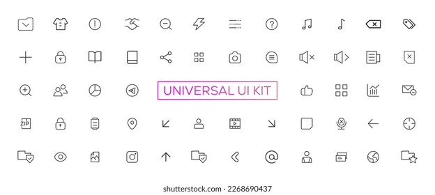 Minimalist and simple looking ui icons set for dark, light mode. Outline isolated user interface elements for night, day themes