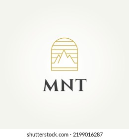 minimalist simple modern mountain line art badge emblem logo template vector illustration design