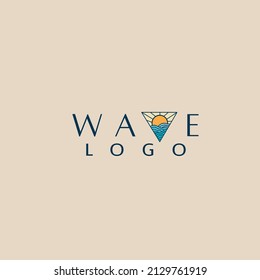 Minimalist and simple Modern ocean and sun icon, logo template
