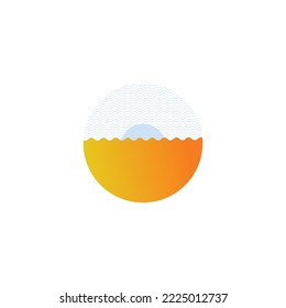 Minimalist and simple Modern ocean and sun icon, logo template, negative space ocean logo,