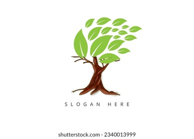 Minimalist simple modern tree logo with multiple leaves