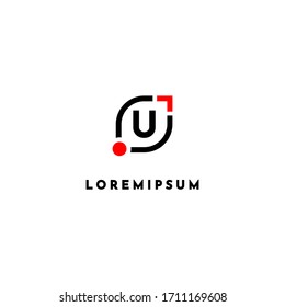 diseño minimalista sencillo y moderno de la letra logo U en rojo y negro.