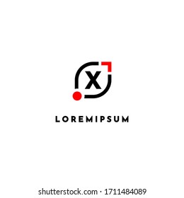 diseño minimalista y moderno de letra con logo X en rojo y negro.