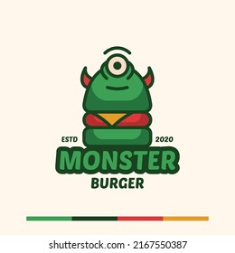 concepto minimalista simple de logotipo de hamburguesa monstruo