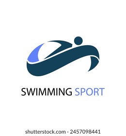 Minimalist simple swim logo template athlete with ocean water vector illustration.