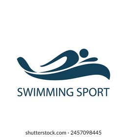 Minimalist simple swim logo template athlete with ocean water vector illustration.