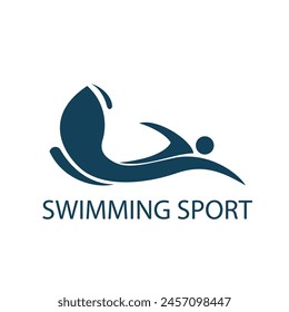 Deportista minimalista simple de la Plantilla del logotipo de la natación con la Ilustración vectorial del agua del océano.