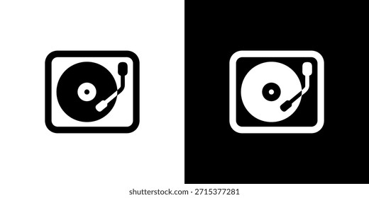 Diseño de icono de tocadiscos simple minimalista en estilo blanco y negro