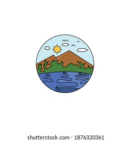Minimalist, simple vector art of a view of nature in a circle