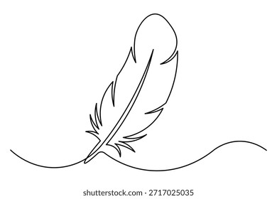 Minimalista Línea Continua Simple Arte de una Pluma de Pájaro Flotante
