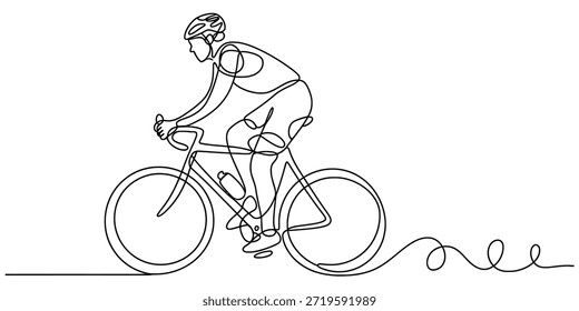 Um desenho artístico de linha contínua minimalista de um ciclista de estrada em ação sobre um fundo branco Vetor, ilustração