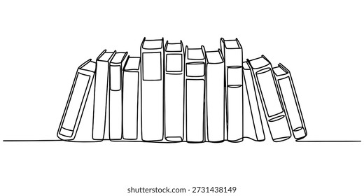 Un dibujo minimalista de una sola línea continua que ilustra una colección de libros de pie Vector, ilustración