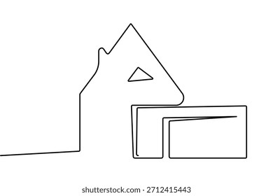 Minimalist single continuous line drawing of house, real estate concept.