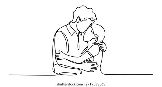 Um minimalista desenho de linha contínua única capturando um abraço romântico entre um homem e uma mulher Vetor, ilustração