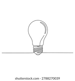 Minimalist single continuous line drawing of a simple glowing light bulb representing creative ideas and innovation in modern design