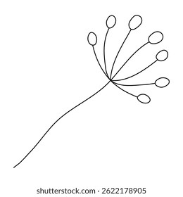 Minimalist single flower with thin stem, doodle style flat vector outline for coloring book
