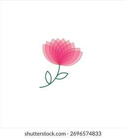 Minimalist single flower vector icon with a soft,watercolor or blush effect.The bloom is bright pink or red with a simple green stem,perfect for feminine design,natural concepts,or delicate branding.