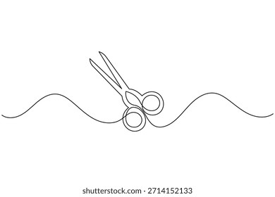 Arte minimalista de una sola línea de tijeras sobre un fondo ondulado, que simboliza el corte