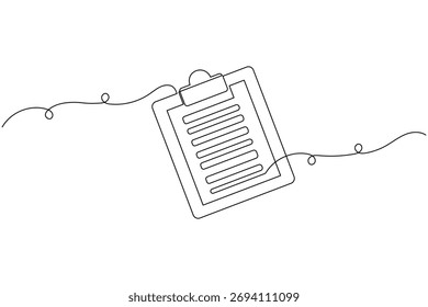 Arte minimalista de una sola línea de tarea lista de verificación Portapapeles y pluma para el concepto de planificación empresarial