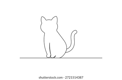 Minimalistische einzeilige Katzensitzabbildung auf weißem Hintergrund